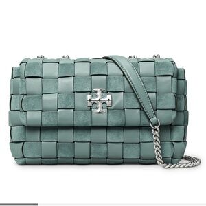🎸TORY BURCH🎸🔥NWT🔥 Kira Small Woven Mix-Leather Crossbody Bag in Arctic— AUTH